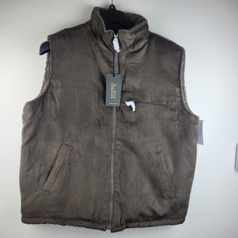 Rainforest Faux Micro Suede Faux Shearling Lined Vest size L